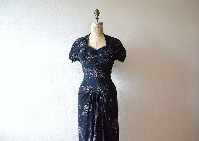 1940s Dorothy O'Hara dress . vintage 40s rayon novelty print dress