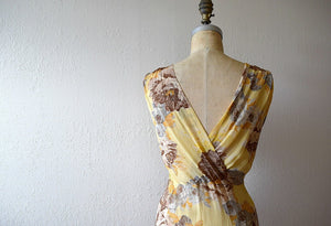 1930s floral chiffon dress . vintage 30s gown