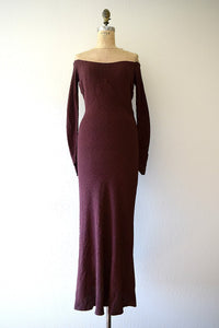 1930s knit gown . vintage 30s purple rayon knit dress