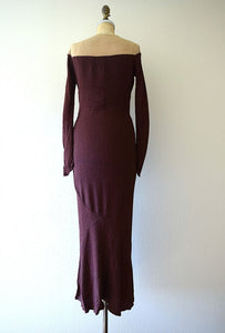 1930s knit gown . vintage 30s purple rayon knit dress
