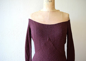 1930s knit gown . vintage 30s purple rayon knit dress