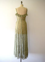 Load image into Gallery viewer, 1930s green lace and gold lame gown . vintage 30s dress
