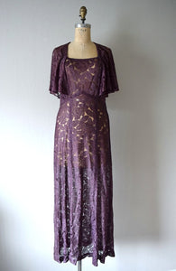 1930s lace dress . vintage 30s purple lace dress