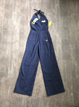 Load image into Gallery viewer, 1970s denim jumpsuit . vintage 70s halter jumpsuit . size s