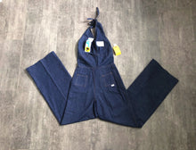 Load image into Gallery viewer, 1970s denim jumpsuit . vintage 70s halter jumpsuit . size s