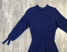 Load image into Gallery viewer, 1950s blue knit dress . vintage knit dress . size s to l