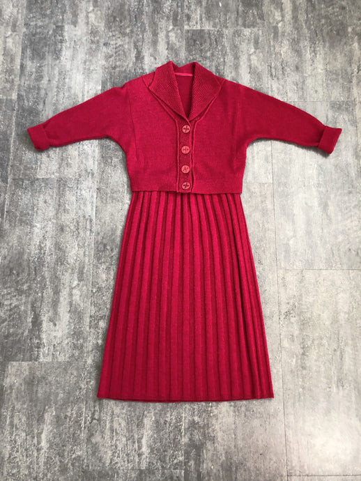 1950s red knit dress set . vintage 50s knit set . size m to xl