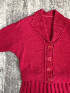 1950s red knit dress set . vintage 50s knit set . size m to xl