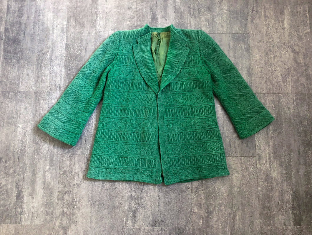 1940s green cardigan . vintage 40s knit jacket . size m to xl