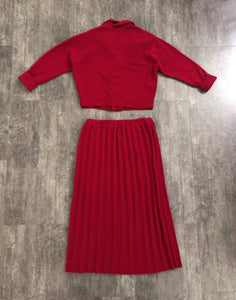 1950s red knit dress set . vintage 50s knit set . size m to xl