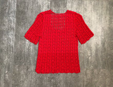 Load image into Gallery viewer, Vintage crochet top . red rayon top . size xxs to s
