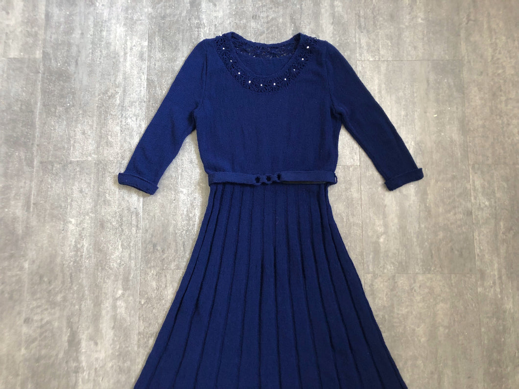 1950s knit dress . vintage 50s dress . size l to xl