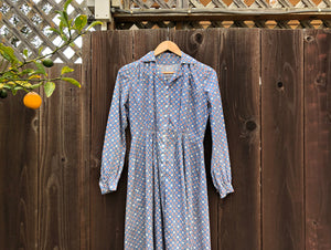 1930s blue cotton dress . vintage 30s dress