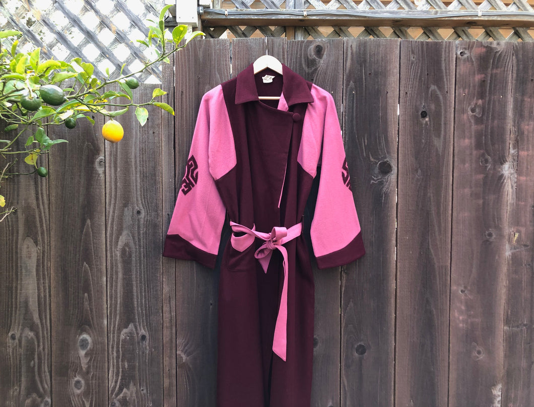 1940s color block robe . vintage 40s wool flannel robe