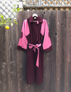 1940s color block robe . vintage 40s wool flannel robe