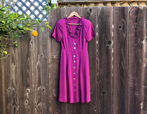 1940s rayon dress . 40s magenta dress . size small to s/m