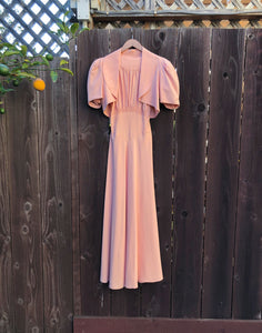 1930s gown and bolero . 30s pink dress . size xs to small