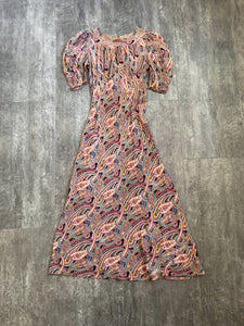 1930s paisley print dress . vintage 30s dress . size xs/small to s/m