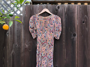 1930s paisley print dress . vintage 30s dress . size xs/small to s/m