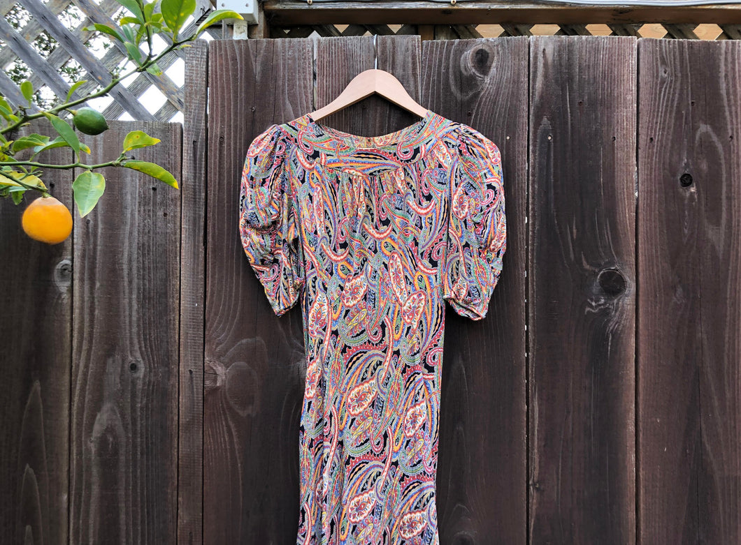 1930s paisley print dress . vintage 30s dress . size xs/small to s/m