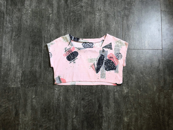 1950s barkcloth top . vintage 50s crop top