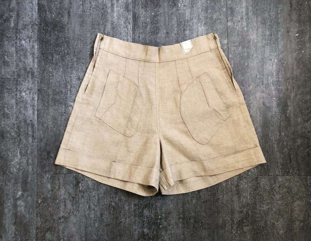1930s 1940s deadstock shorts . vintage linen shorts . size l