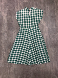 1940s 1950s green gingham dress . vintage 40s 50s dress . size m