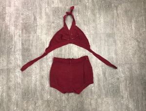 1930s knit two-piece swimsuit . vintage 30s bikini . size s to m
